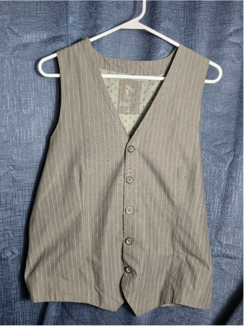Men's Decree Pinstripe Vest, Grey and White, Size Medium wedding suit officewear